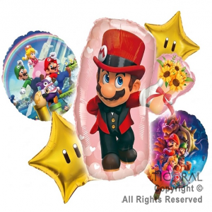 SET DE GLOBOS METALIZADO SUPER MARIO BROSS 5 UNIDADES